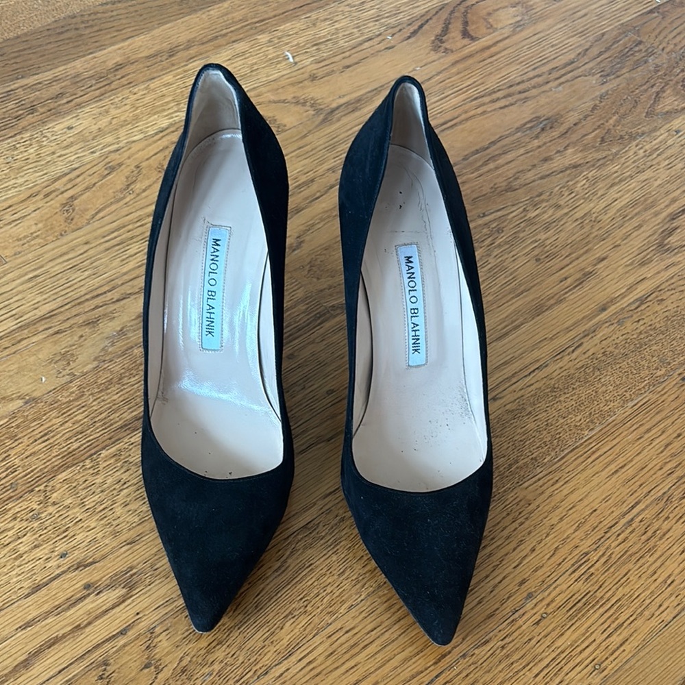 Manolo Blahnik Black Women's Shoes, 3.5” heel, black suede